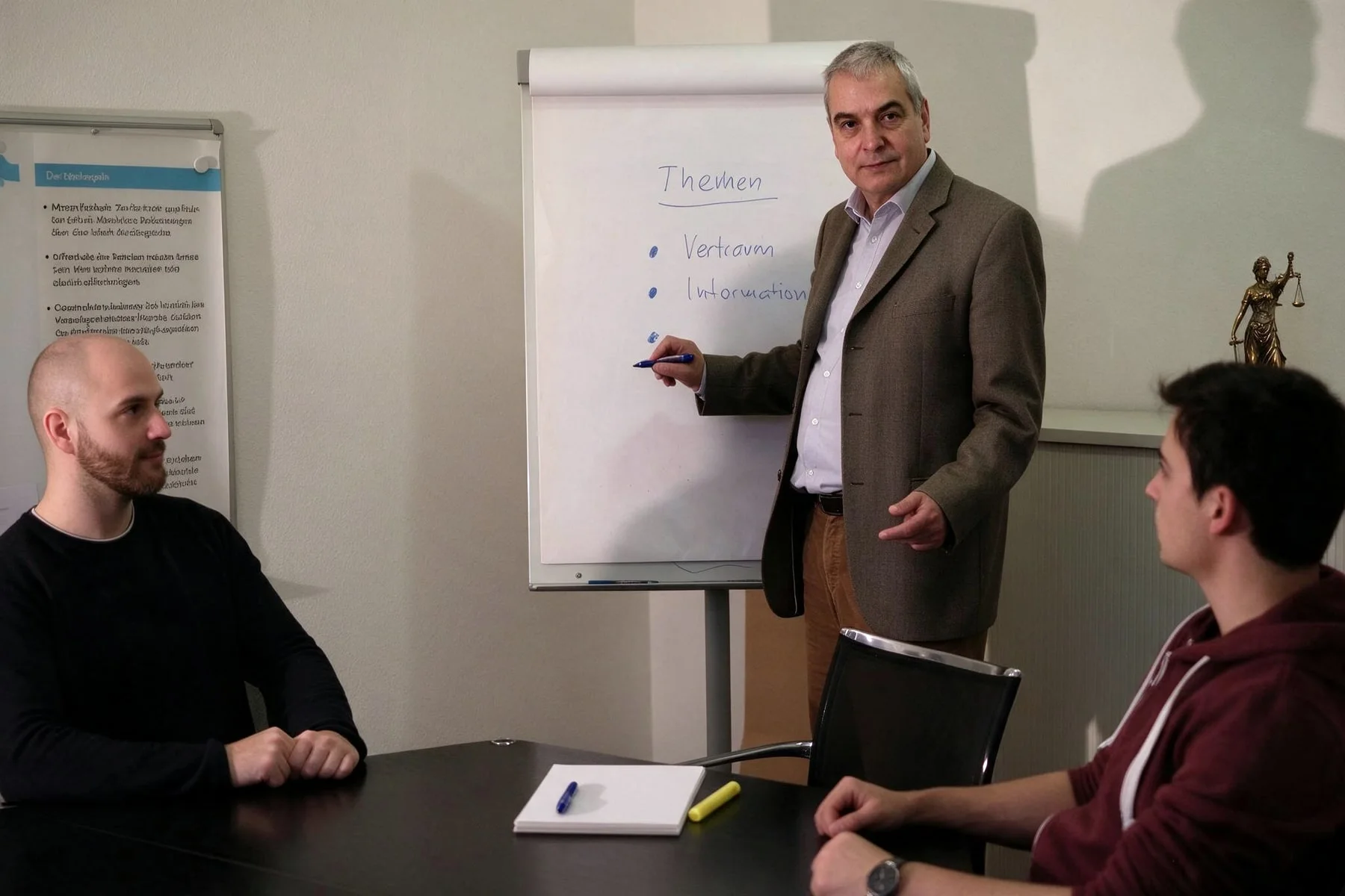 Besprechungssituation mit Flipchart im Beratungsraum